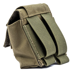 Silynx Green tactical headset pouch with multiple straps on a white background