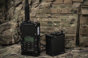 Silynx MBITR Battery Splitter on camouflage background