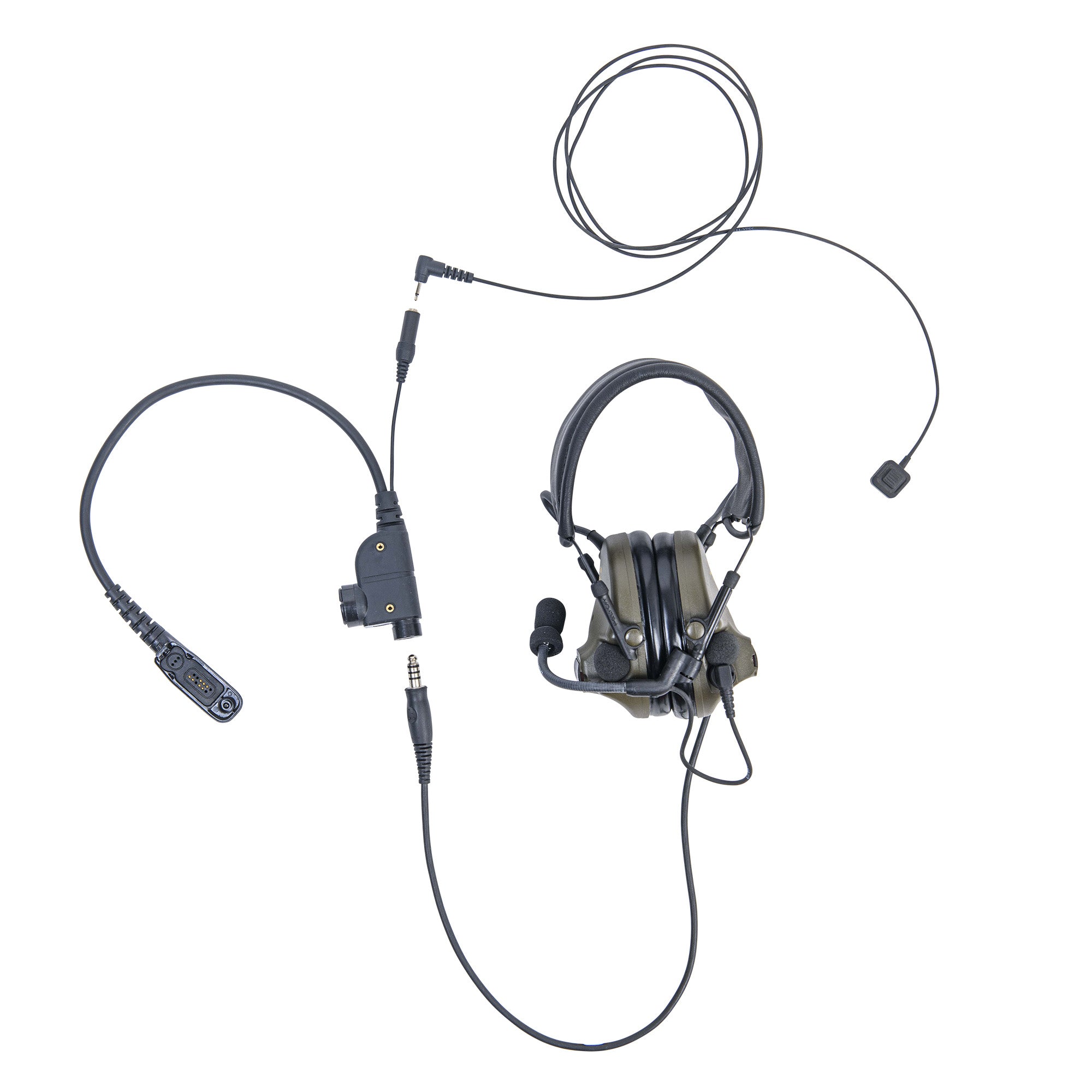 Silynx U94 PTT with extension wired PTT connected to earmuffs.