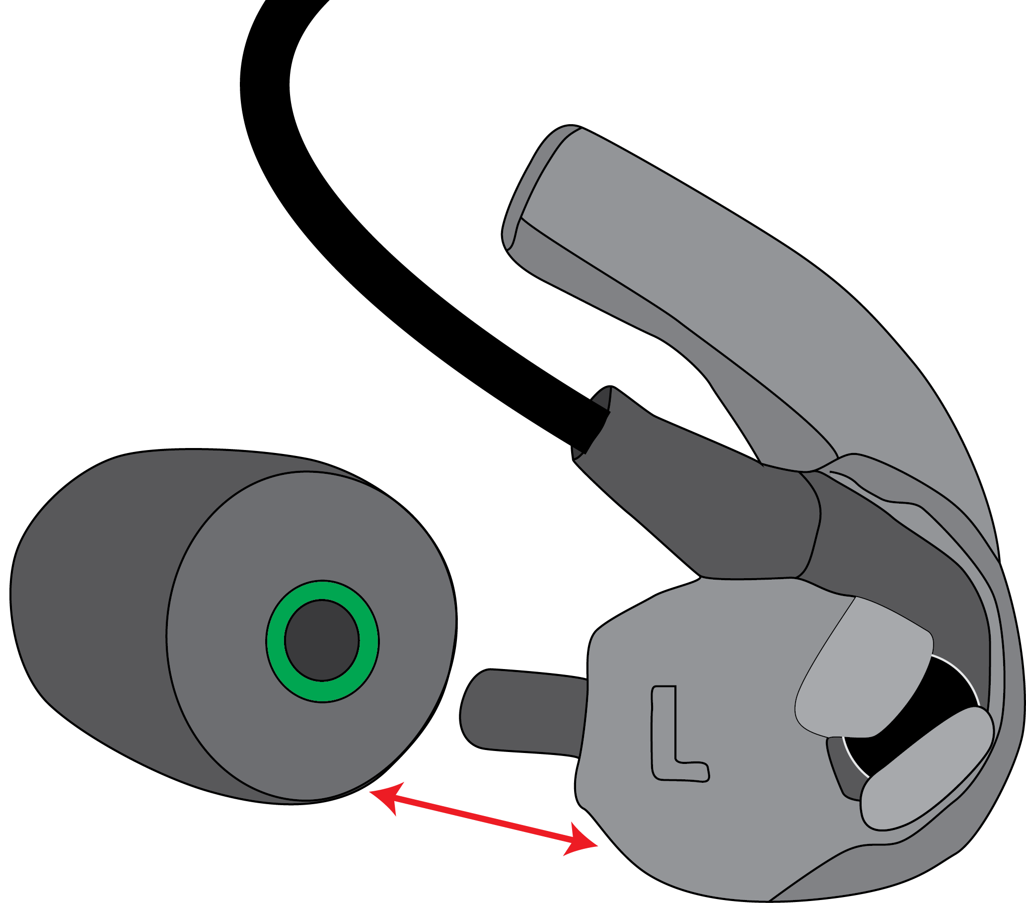 Illustration of internal ear retainers with sponge wind protectors
