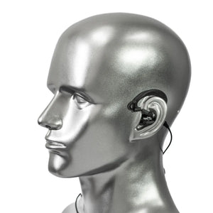 Silynx Protego SNG on Silver mannequin head with a black earbud on a white background