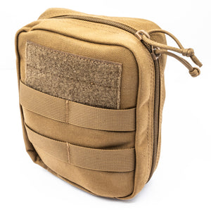 Silynx Tan tactical pouch with multiple straps on a white background