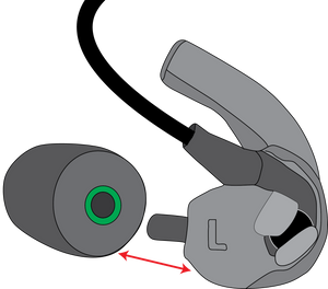Illustration of internal ear retainers  with sponge wind protectors