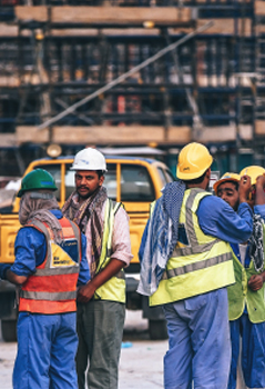Industrial worker with tactical headset.