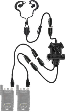 Clarus II full system including Protego headset, Clarus IX control box and, dual radio splitters.